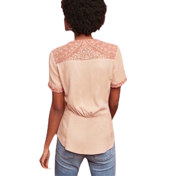 Anthropologie Tiny Talia Blouse Peplum Top in Dusty Blush Rose Size Medium - Picture 4 of 5